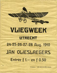 98417 Afbeelding van een strooibiljet met de aankondiging van de Utrechtse Vliegweek waar de Belgische ...